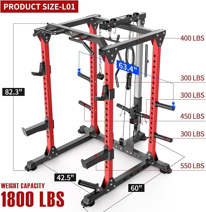 Power Rack Power Cages Multi-Function Squat Rack with Cable Crossover System Selectable More Training Attachment Weight Cage for Garage Home Gym