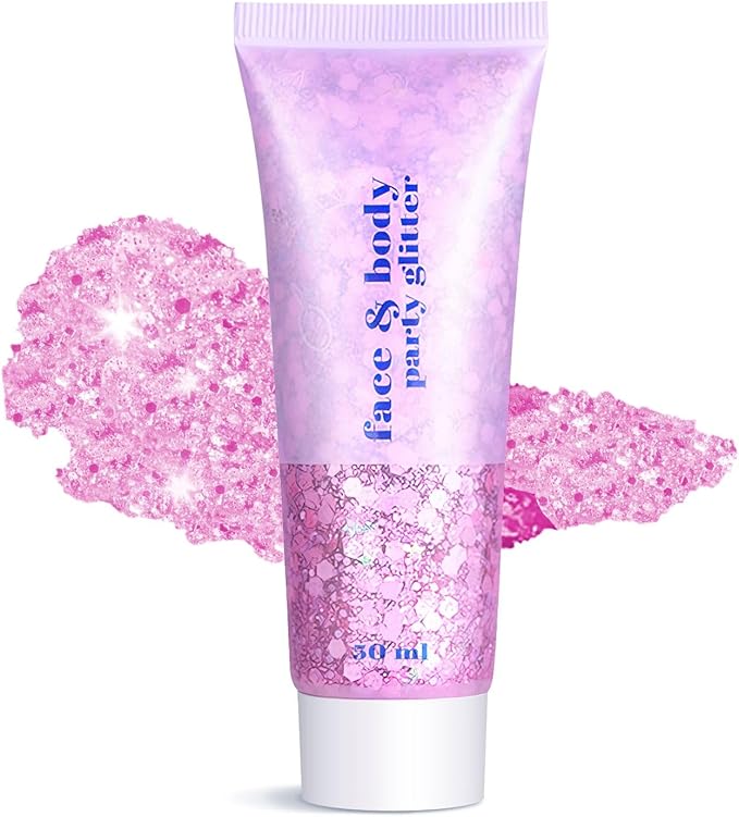 Body Face Glitter Makeup for Kids Women, Sparkly Chunky Hair Glitter, Mermaid Birthday Decorations Rave Outfits for Women (Pink Body Glitter)
