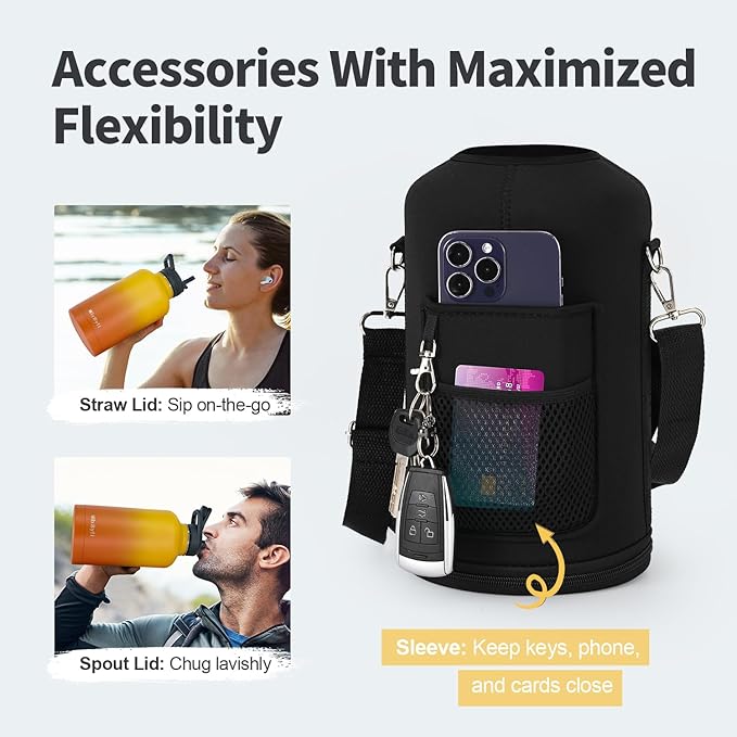 64 oz Insulated Water Bottle with Straw (Cold for 48 Hrs), Half Gallon Stainless Steel Triple Wall Vacuum Sports Water Jug, Leakproof Hydro Cup Flask with Straw Spout Lids & DIY Stickers