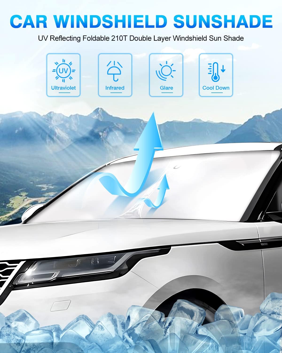 KUST Windshield Sun Shade for 2017-2024 2025 2026 Land Rover Range Rover Velar Accessories Window Shade Sun Visor Cover Foldable Blocks UV Rays Keep Car Cooler