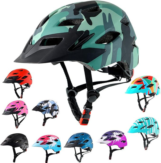Kids Bike Helmet,Bavilk Kids Boys Girls Bike Helmets with LED Light Detachable Visor Children Youth Teen Multi-Sport for Skating Cycling Scooter Skateboard Adjustable & Lightweight 19.7"-22.4"
