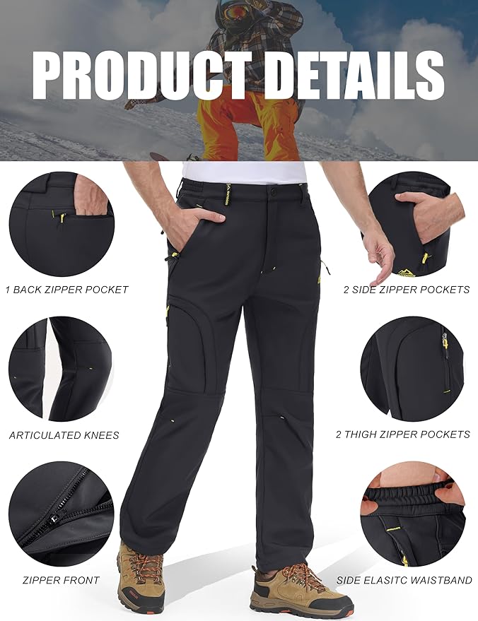 MAGCOMSEN Snow Pants for Men Water Resistant Fleece Lined 5 Zipper Pockets Winter Snowboard Hiking Insulated Ski Pants