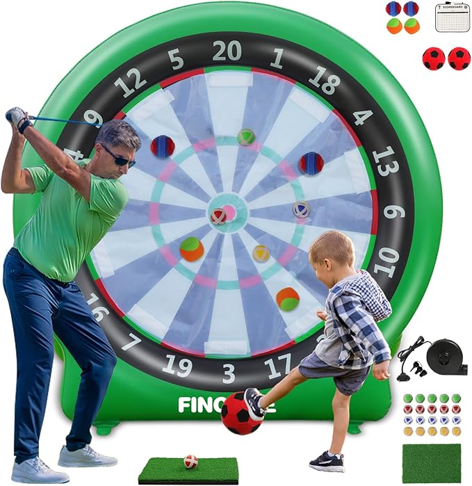 Inflatable 6ft Giant Dartboard, Golf Darts Kick Darts, Soccer & Throw Darts Game with Pump, 2 Kickball, 4 Throw Balls, 20 Golf Balls, Chipping Mat, Giant Dart Board Target Yard Games