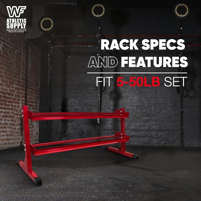 WF Athletic Supply Heavy-Duty Dumbbell Rack Stand, Weight Rack for Home Gym, Weight Holder, Available Sizes for Storage 5-50LB or 5-75LB Dumbbell Pairs, Black/Red/Green/Blue, RACK ONLY