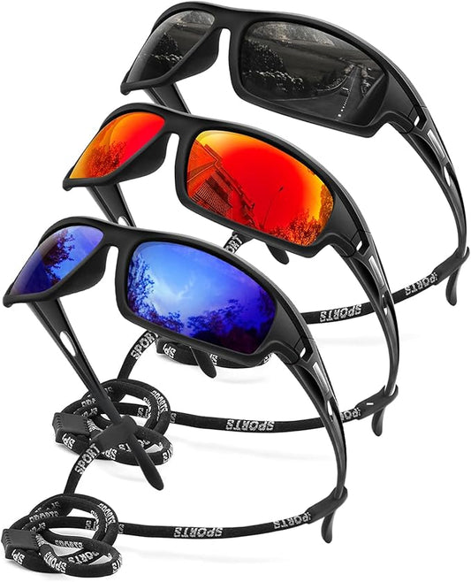 3PACK Polarized Sports Sunglasses for Men Driving Golf Fishing Running Sun Glasses UV400 Protection