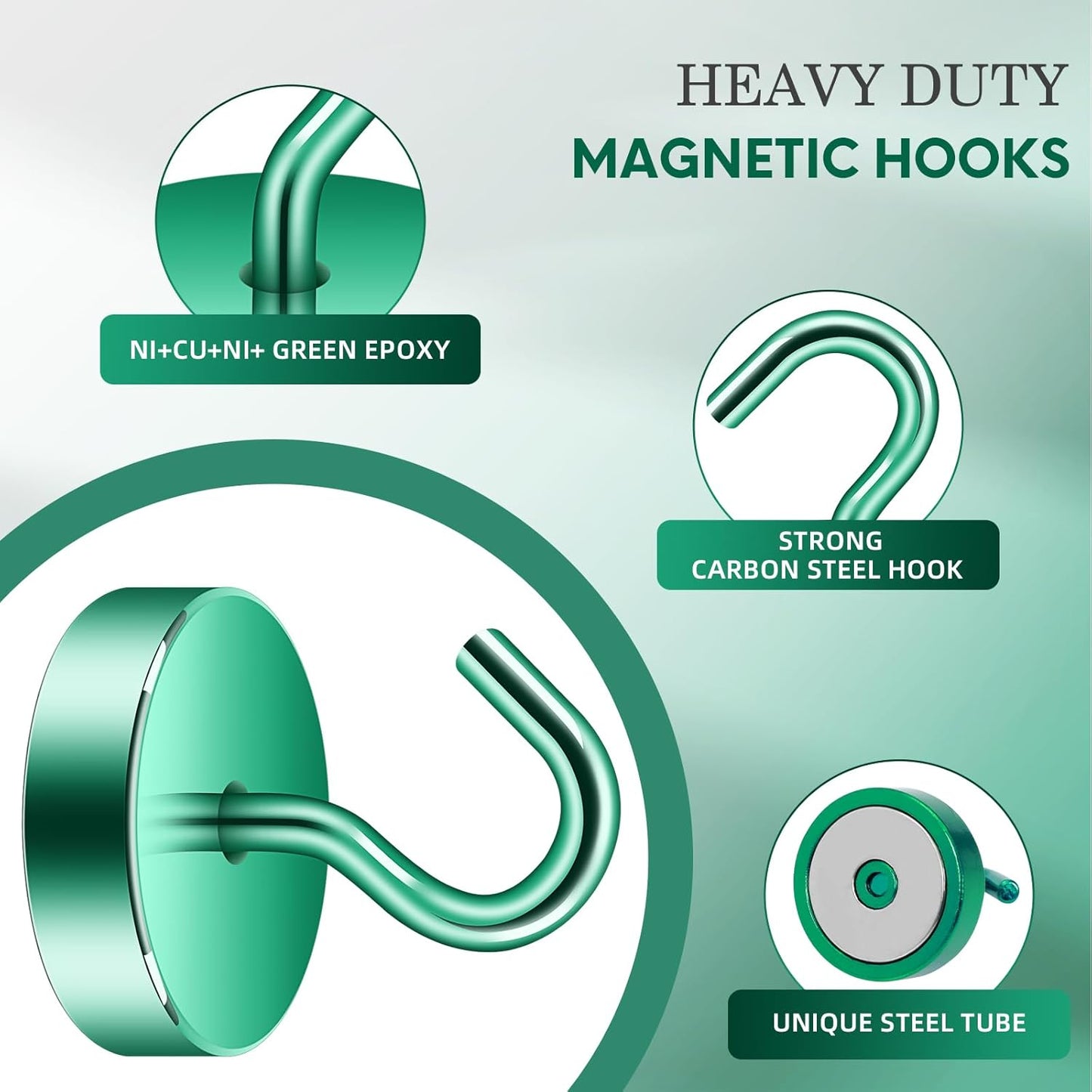 Neosmuk Magnetic Hooks, Cruise Ship Essentials, 80lb+ Heavy Duty Magnetic Hooks for Cruise Cabins, Refrigerator, Grill, Hanging, and Travel | Extra Strong Must-Haves Magnet Hook,Green