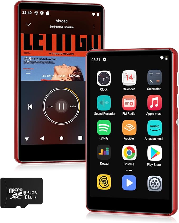 80GB Music Player, MP4 MP3 Player with Bluetooth and WiFi with 4-inch IPS Touch Screen Digital Audio Players, M503 Pro Spotify Player with Amazon Music, Audible, Chrome Browser, Support Up 512GB Red