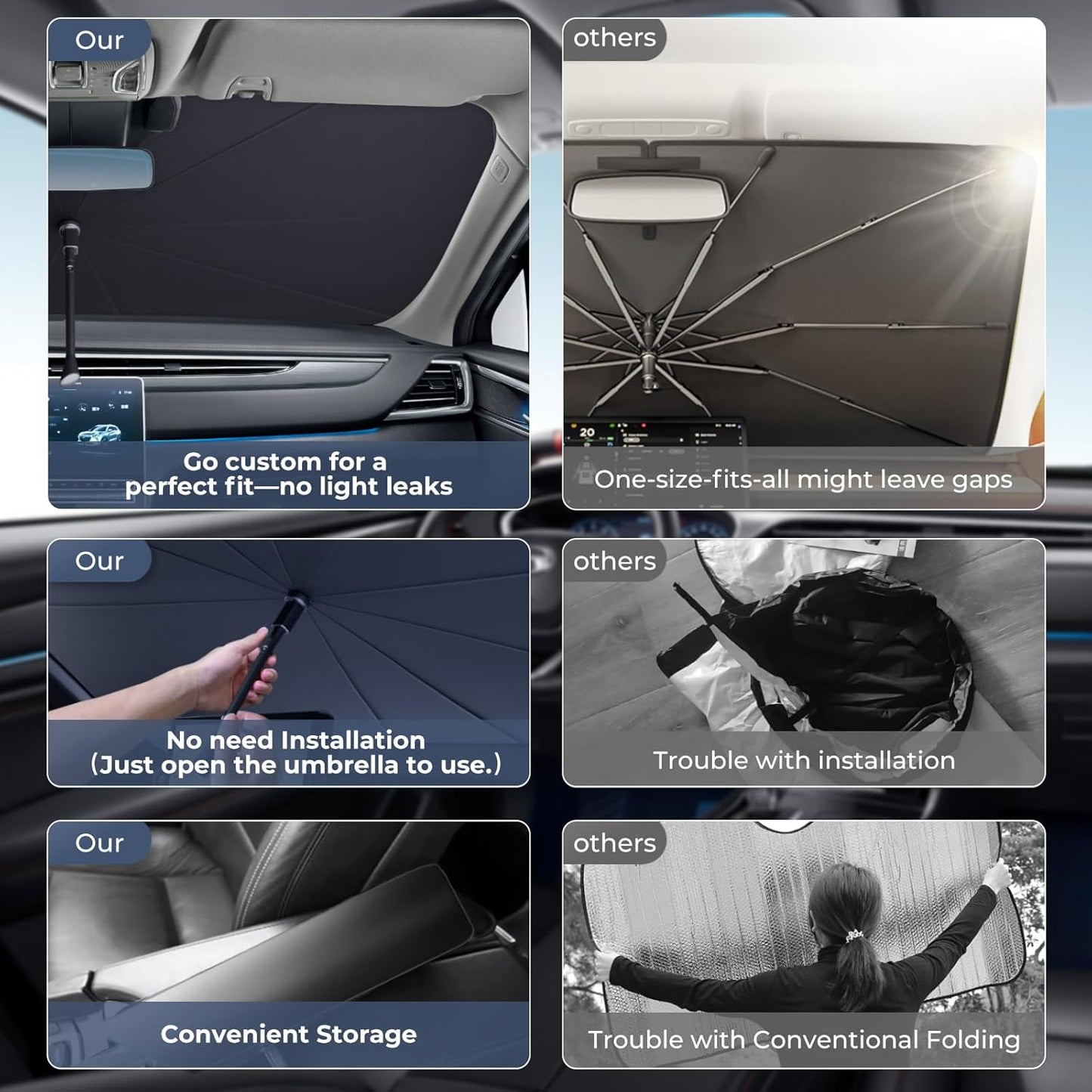 Windshield Sun Shade Umbrella Compatible with 2019-2025 Lexus ES Accessories: Custom Fit 210T Silver, Foldable Sunshade Front Window Sun Visor, Blocks UV Rays, Keeps Car Cool for 250, 300h, 350