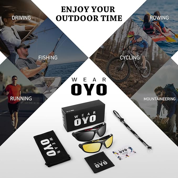 Polarized Sports Sunglasses for Men Women,Fishing Driving Rectangular Goggles UV400 Protection