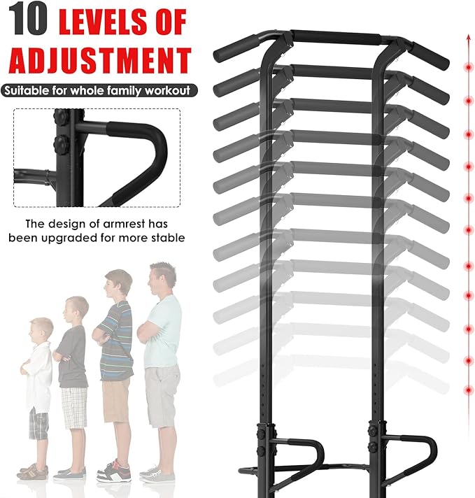 SogesHome Power Tower Adjustable Height Assistive Trainer Dip Station,Pull Up Bar and Dip Stand,Multi-Function Strength Training Fitness Workout Station for Home Gym Fitness Equipment