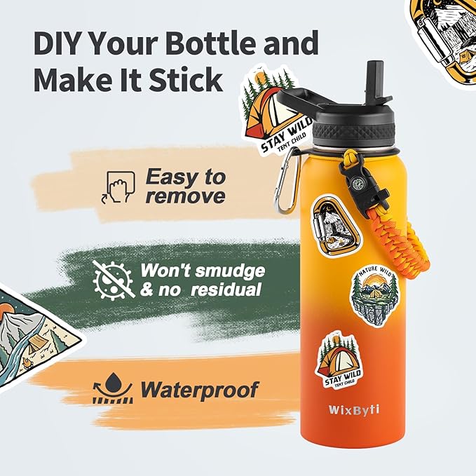 40 oz Insulated Water Bottle with Straw (Cold for 48 Hrs), Stainless Steel Triple Wall Vacuum Sports Water Jug, Leakproof Hydro Cup Flask with Paracord Handle & Straw Spout Lids & DIY Stickers