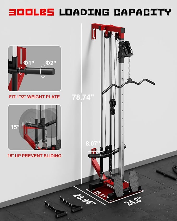 Wall Mount Cable Station, WM1 Cable Crossover Machine with 17 Positions, High and Low Cable Crossover Machine with Removable Footplate for Garage Home Gym