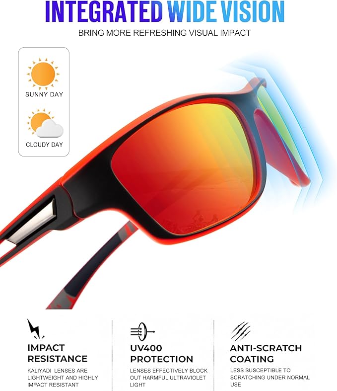 KALIYADI Polarized Sunglasses for Men, Sports Sun Glasses for Driving Cycling Fishing with UV protection