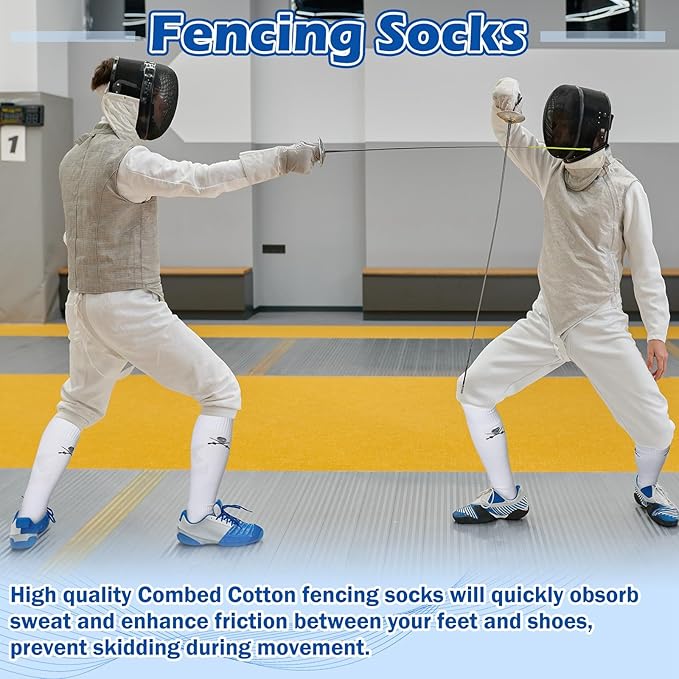 5 Pairs Fencing Socks for Epee Sabre and Foil White Cotton Knee High Socks Comfortable Support Athletic Stockings for Men Youth
