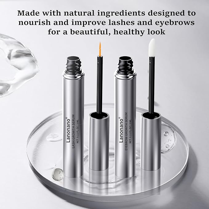 Eyelash and Eyebrow Serum Set for Thicker, Longer, Fuller Lashes and Brows, Vegan & Cruelty-Free, 0.2 Fl Oz（6ml）