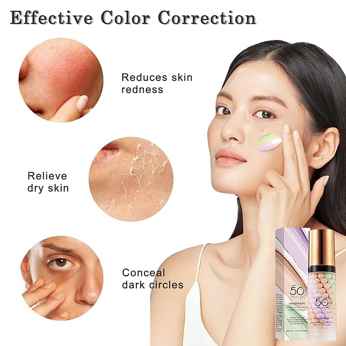 One Step Color Corrector Primer, 3 In 1 Primer for Face Before Makeup, Face Tinted Moisturizer Sunscreen Isolation Cream,SPF 50,Makeup Primer Oil Control & Concealer Skin Tone Correcting,Radiance Skin