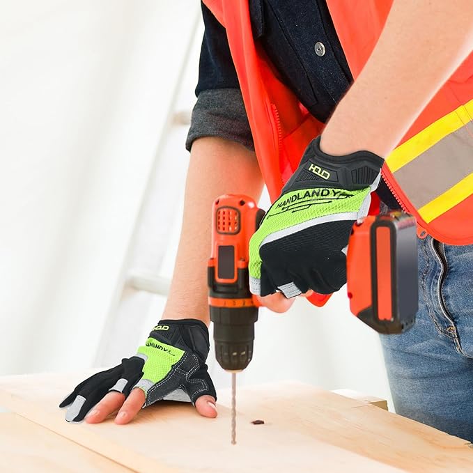 HANDLANDY Framer Work Gloves Open-Finger Carpenters Gloves, Fingerless Gaming Gloves for Tactical Shooting, Airsoft, Hunting, Police Work and Hiking M