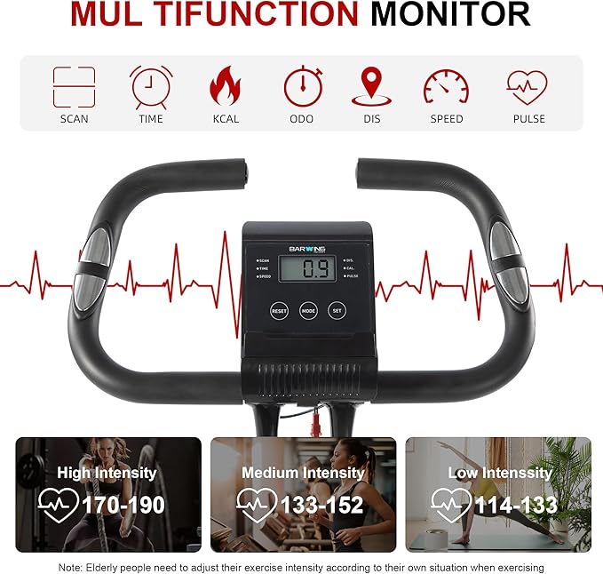 BARWING Stationary Exercise Bike for Home Workout, 5 IN 1 Foldable Indoor Cycling Bike for Seniors, 350LB Capacity, 16-Level Magnetic Resistance, Seat Backrest Adjustments