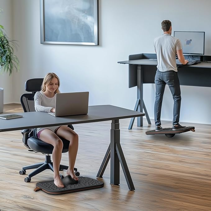 360-Degree Wobble Balance Board for Adults - 2-in-1 Dual-Sided Anti-Fatigue Mat & Stability Trainer for Standing Desk, Home Gym or Office - Premium PU Leather & Solid Wood