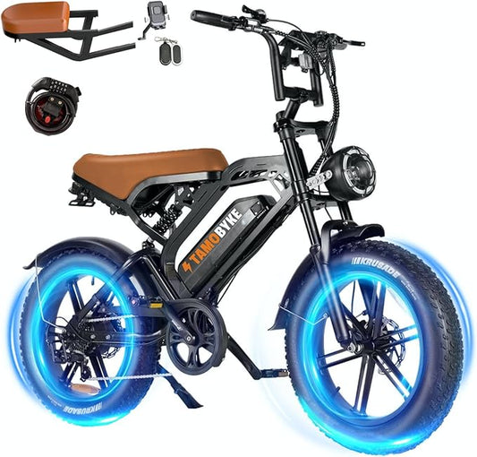 V20 4.0 Electric Bike for Adults,28/30Mph Max Speed,48V15.6Ah Battery,25-68 Miles Max Range, Dual Hydraulic Brakes Ebike,Turning Light, Electric Bike for Commute/Offroad/Rain/Snow Riding.