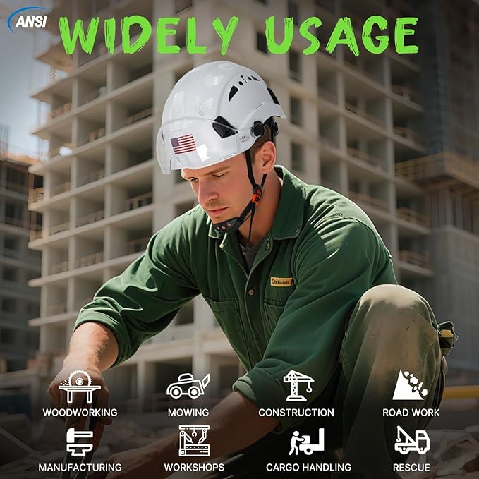 AOLAMEGS Construction Safety Hard Hat - ANSI Z89.1 Type Ι OSHA Approved Safety Helmets with Chin Straps Lightweight Reflective Vented ABS Hard Hats For Men Women Industrial Workwear 6-point Suspension