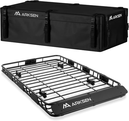 ARKSEN 64 x 39 x 4 Inch Upgrade Universal Roof Rack with Waterproof Bag - 150Lbs Capacity Heavy Duty Rooftop Cargo Carrier with Extension for Car, SUV & Pickup
