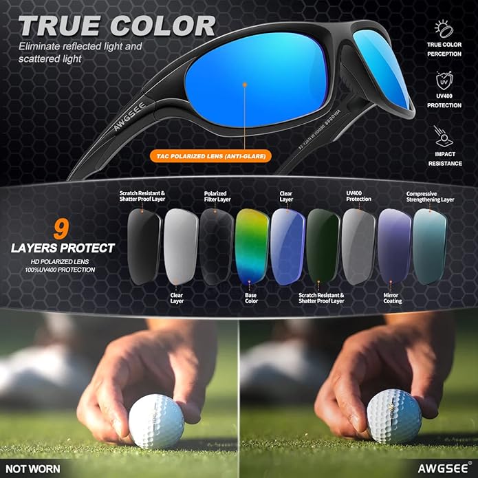 Polarized Sports Sunglasses for Men,TR90 Unbreakable Frame Sunglasses for Fishing Driving Cycling UV400 Protection