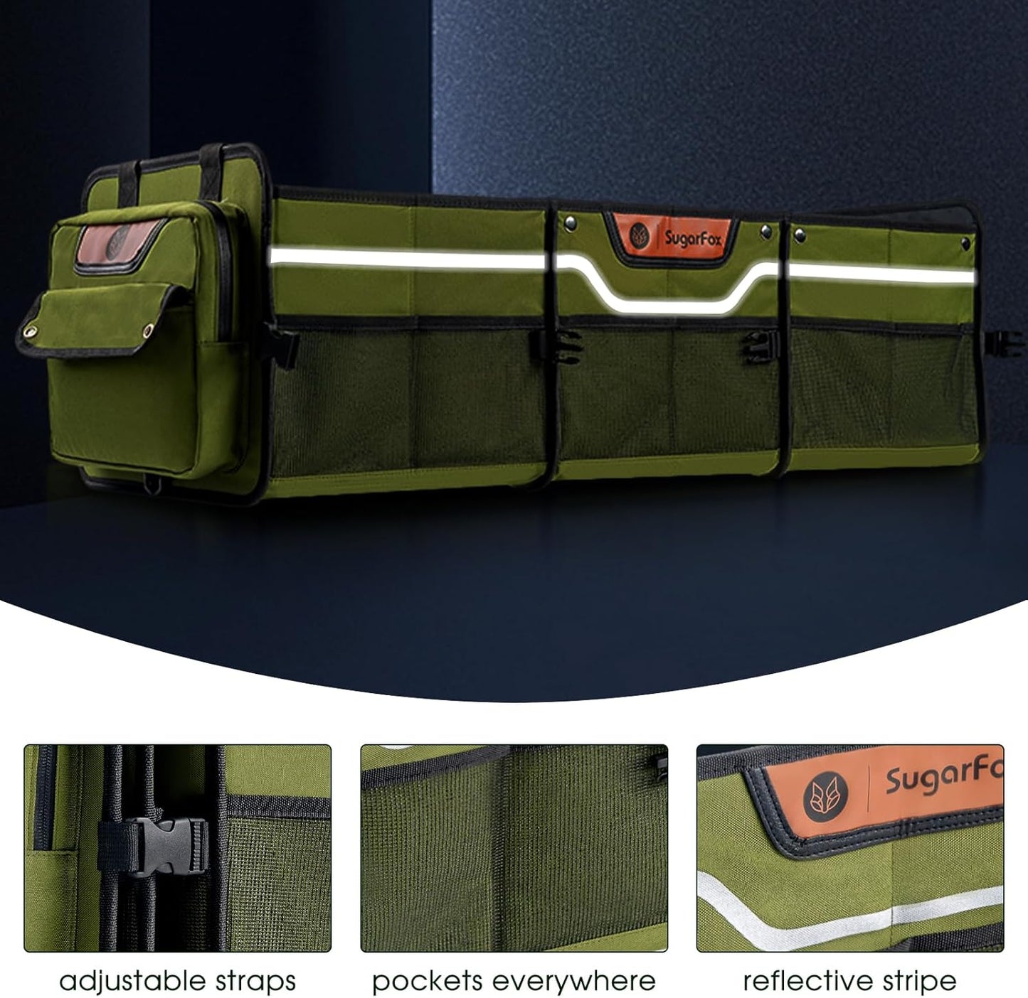 Trunk Organizer, Heavy-Duty Storage for Car & SUV, Foldable Waterproof Car Organizer with Cooler, Collapsible Multi-Compartment Storage, 95L, Green-M003