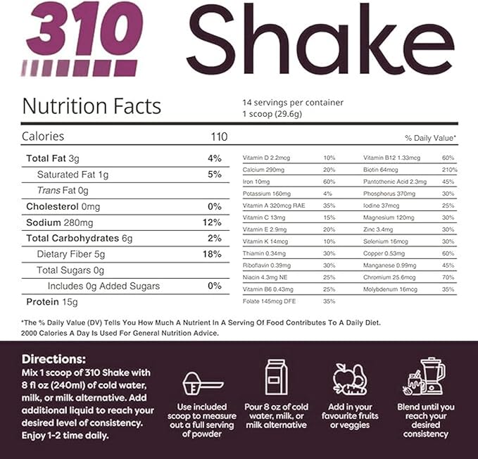 310 Nutrition All-In-One Meal Replacement Shake Powder - Plant-Based Protein Smoothie Blend w/High Fiber, Probiotics & Adaptogens - Low Carb, Vegan, Keto & Paleo Friendly - Mocha - 28 Srv