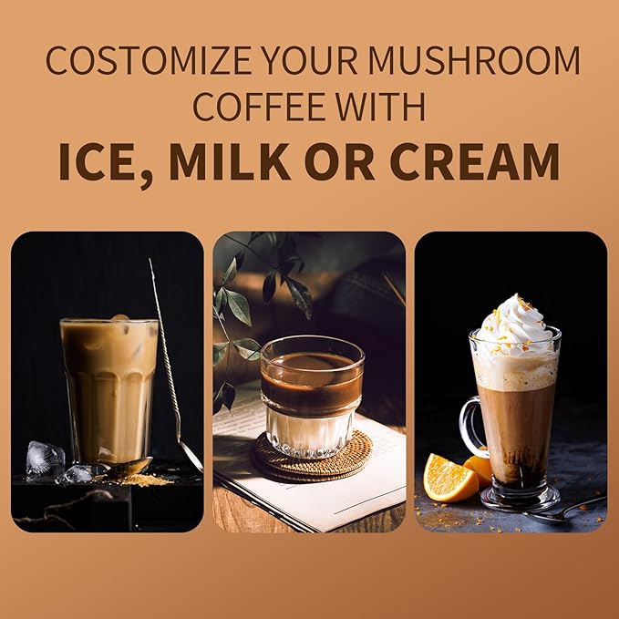 GANOHERB Instant Mushroom Coffee Powder, Arabica Coffee Mix with 5 Adaptogen Mushrooms, Lions Mane, Reishi, Chaga, Cordyceps, Shiitake and MCT Oil for Energy and Focus, 6.35oz, 30 Servings