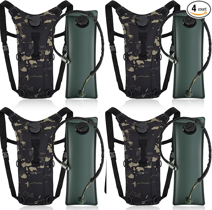 4 Pack Tactical Hydration Backpack with 3L Water Bladder Military Daypack Water Backpack Lightweight Hydration Back Pack for Running Cycling Climbing Hiking for Men Women