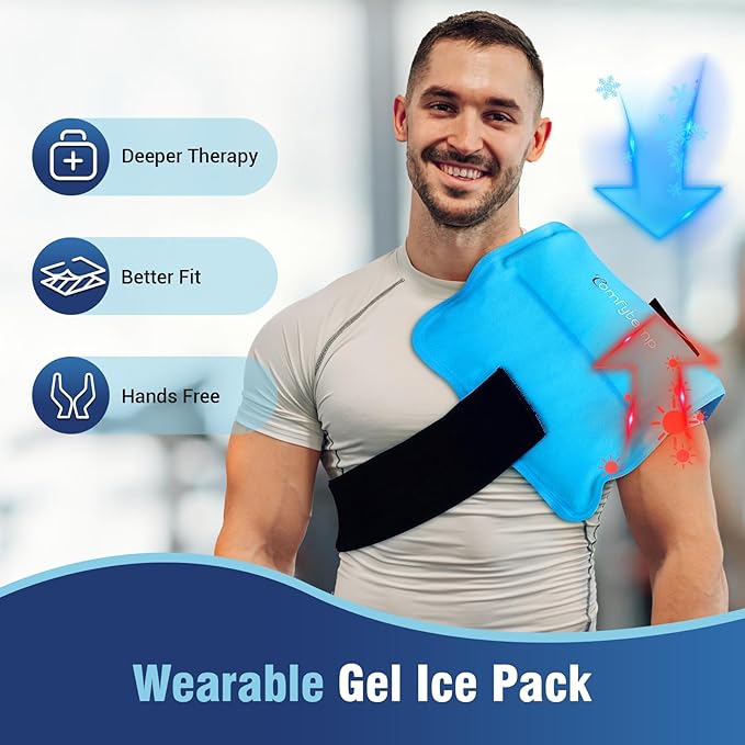 Comfytemp Wearable Ice Pack for Injuries Reusable Gel for Knee Shoulder Back Pain Relief, Arthritis with Instant Hot Cold Compress, Large Ice Pad, 2 Straps, 10.5"x14.5", Surgery Gift