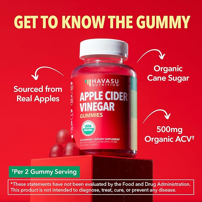 Apple Cider Vinegar Gummies - Organic ACV Vitamins for Digestive Health, Metabolism & Gut Support - 30 Count - Vegan, Non-GMO, Gluten-Free - Delicious Flavor & No Harsh Taste - 15 Day Supply