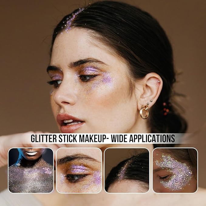 Brzeaf Waterproof Purple Glitter Stick, Shimmery&Not Greasy&Long Lasting, Chunky Glitter for Face/Body/Hair/Eyes, Singer Concert Music Rave Festival, Glitter Stick Makeup for Women Men