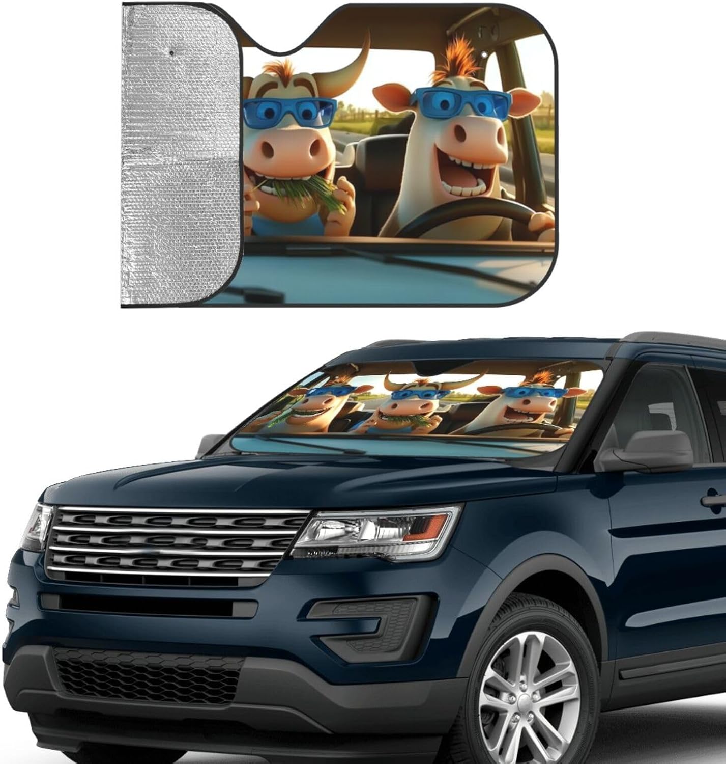 Funny Cow Car Sun Shade Windshield Sunshade Foldable Front Window Shield Cover for Truck SUV