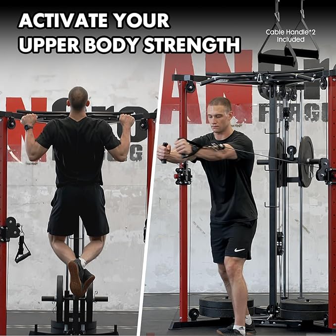 Mikolo Cable Crossover Machine, Functional Trainer with 17 Adjustable Positions, Home Gym Equipment with High and Low Pulley System for LAT Pulldowns and Seated Cable Row, Cable Fly Machine