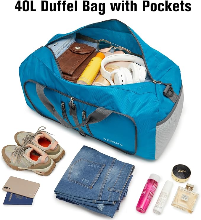 G4Free 40L/65L Foldable Duffel Bag, Water-Repellent Travel Backpack, Lightweight Carry Bag for Overnight Weekender Sports Men Women