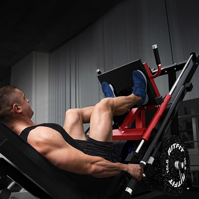 RitFit Adjustable Leg Press and Hack Squat Machine with Weight Plate Set, Professional Home Gym Equipment with Linear Bearings, Specialized for Complete Lower Body Workouts and Weight Storage Posts