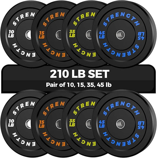 Olympic Rubber Bumper Weight Set - 2 Inch Barbell Plates for Home Gym Strength Training