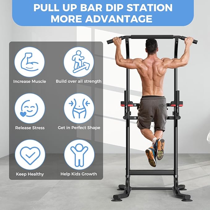 ZENOVA Pull Up Bar Dip Station Multi-Function Strength Training Equipment for Men Women Muscle Building 330/500 LBS Weight Capacity