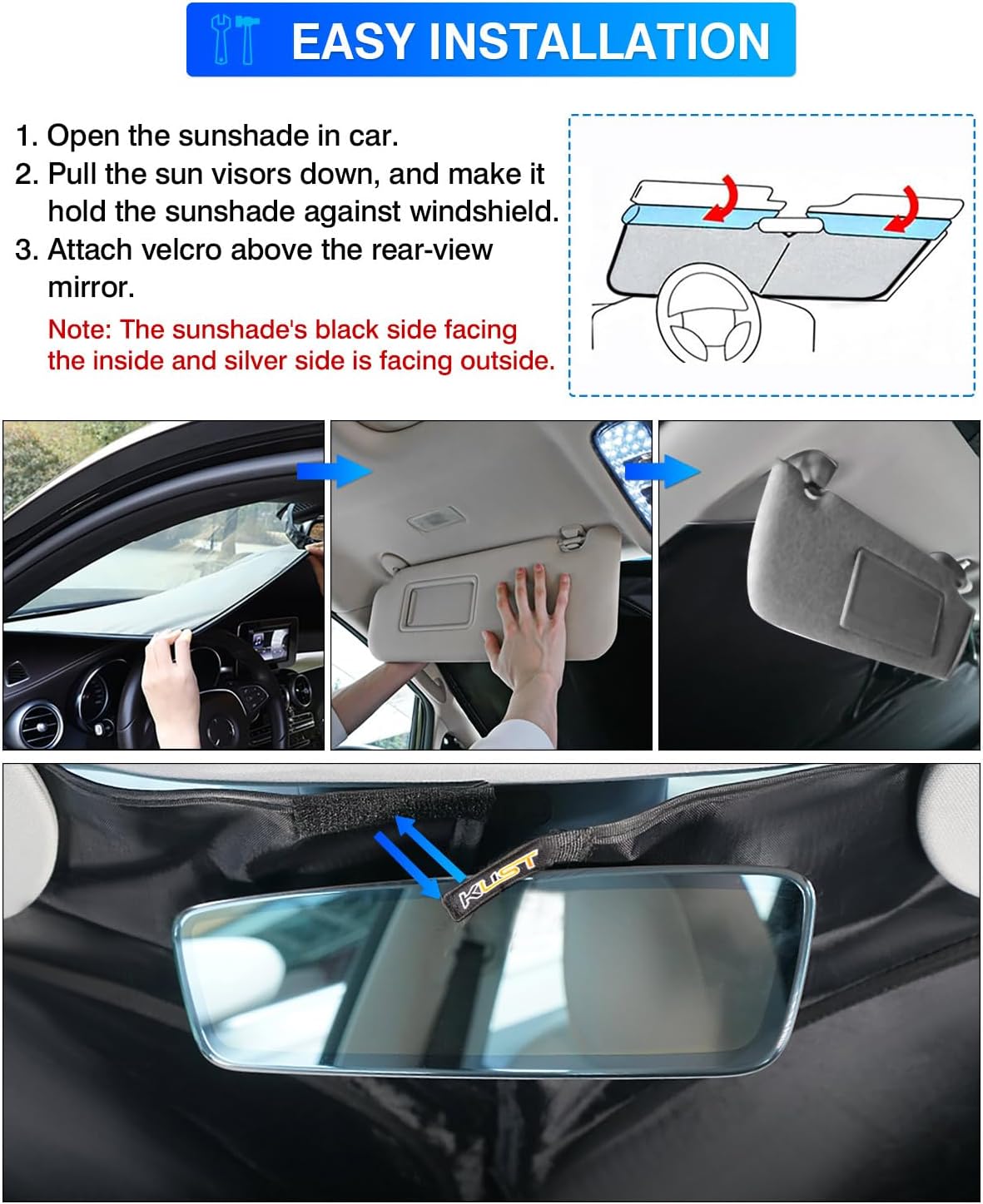 KUST Windshield Sun Shade for Honda Accord 2023 2024 2025 2026 Window Sunshade Sun Visor Protector Foldable Blocks UV Rays Keep Your Car Cooler