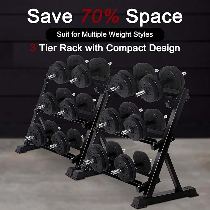 PayLessHere Dumbbell Rack 3 Tier Weight Storage Organizer Racks with Solid Steel Holder & 1000lbs Capacity For Home Gym, Black
