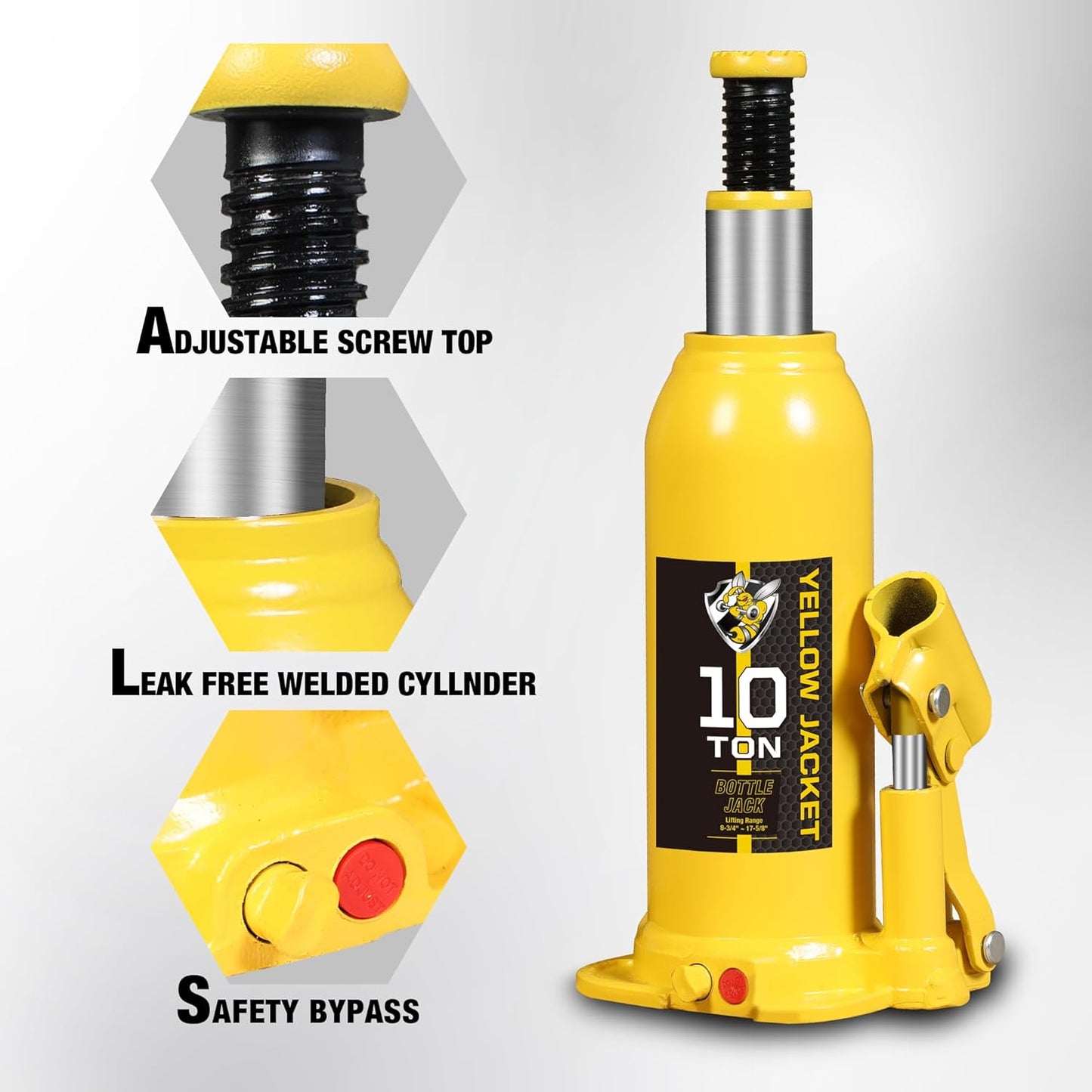 YELLOW JACKET 10 Ton Muti-Directional Welded Bottle Jack (20,000lb), Horizontal Bottle Jacks Use for Car, Pickup, Truck, RV, Auto Repair, Hydraulic Bottle Jack, Yellow