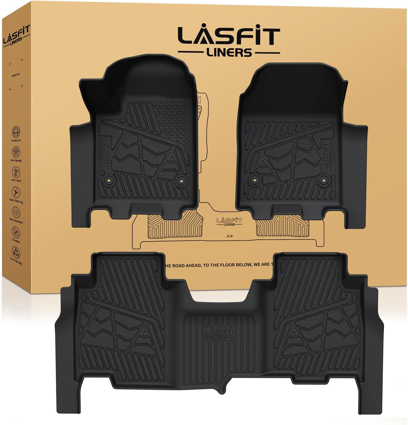LASFIT Floor Mats 2024-2025 for Chevrolet Chevy Silverado EV RST (Not for WT/LT)/GMC Sierra EV Denali (Not Fit Elevation/AT4), All Weather TPE Custom Fit Floor Mats for Cars, 1st and 2nd Row