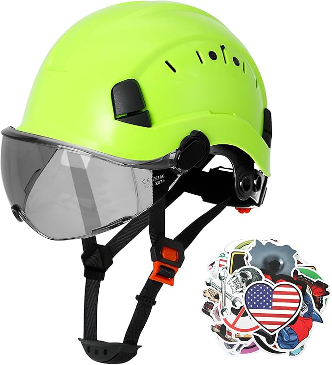 Aolamegs Construction Hard Hats for Adults - Hard Hats Construction OSHA Approved with Smoke Visor for Men Women ANSI Z89.1 Vented Safety Helmet, Hard Hat with Chin Strap,6 Point Suspension （Green