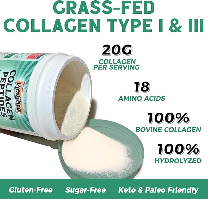 Bovine Collagen Peptides Powder for Women and Men, Grass-Fed Hydrolyzed Collagen Protein Type I & III, Skin, Hair, Nails, Bones, Digestion, Unflavored, Non-GMO, Keto & GF, 22 Servings, 16oz