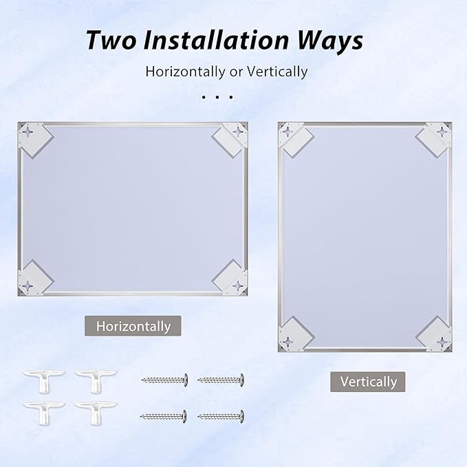 27x36 Inch Nickel Bathroom Mirror for Wall, Aluminum Frame Rectangle Rectangular Vanity Mirror, Modern Large for Bedroom, Living Room, Horizontal or Vertical