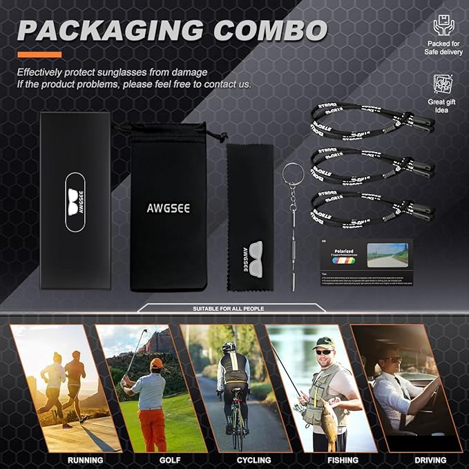 3PACK Polarized Sports Sunglasses for Men Driving Golf Fishing Running Sun Glasses UV400 Protection