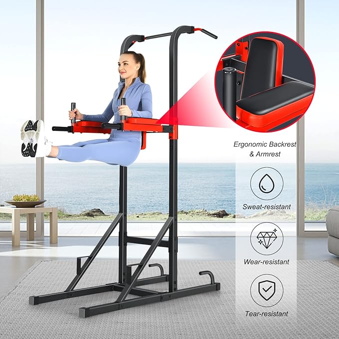 GYMAX Multi-function Power Tower, Heavy-duty Pull Up Bar Stand for Pull-ups, Push-ups, Vertical Knee, Leg Raises, Dip Stand, Strength Training, Workout Dip Station for Home, Gym, Fitness Equipment