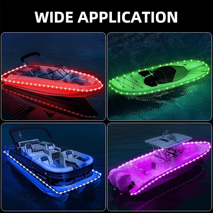 Kayak Paddle Board Lights Kit, IP68 Waterproof Dream Color SUP Glow Lights with Remote, Battery Powered Kayak Lighting for Night Kayaking SUP Canoes, Marine Boat Pontoon Light (22FT)